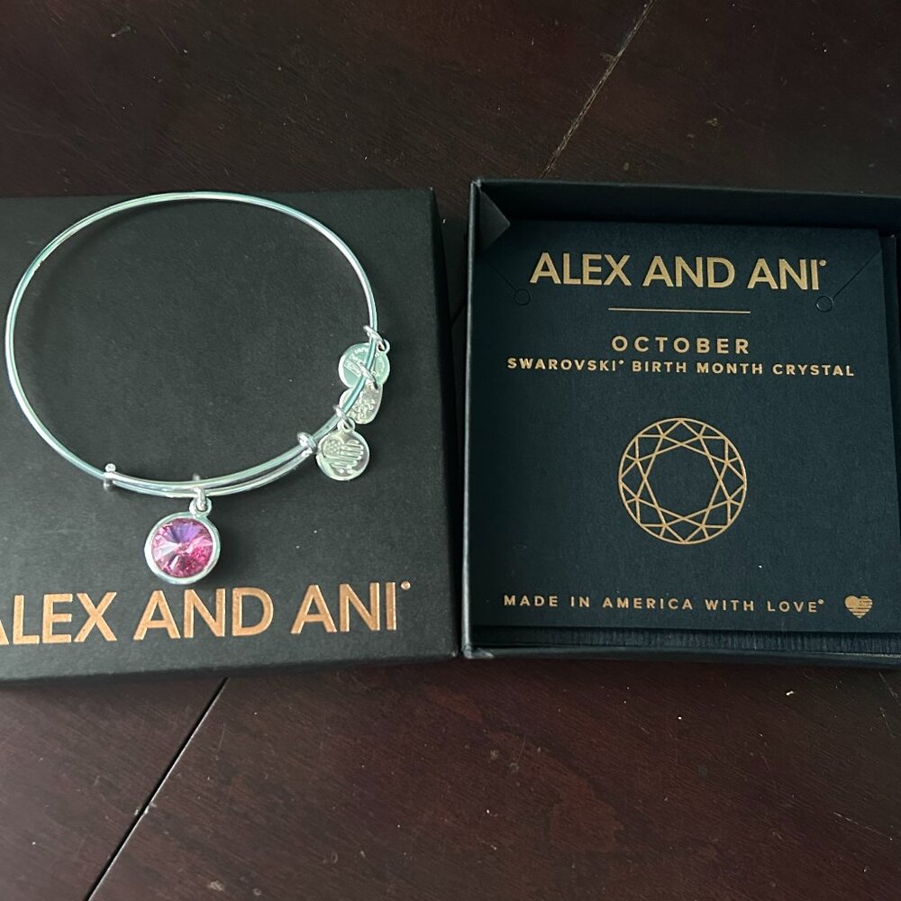 Alex and Ani Silver Bracelet with October Swarovsky Stone